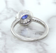 Load image into Gallery viewer, 0.91ct Round Blue Sapphire Ring with Diamond Halo in 14K White Gold