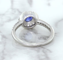 Load image into Gallery viewer, 0.91ct Round Blue Sapphire Ring with Diamond Halo in 14K White Gold