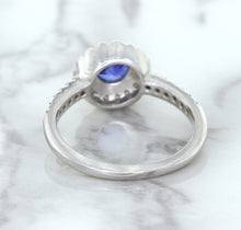 Load image into Gallery viewer, 0.91ct Round Blue Sapphire Ring with Diamond Halo in 14K White Gold
