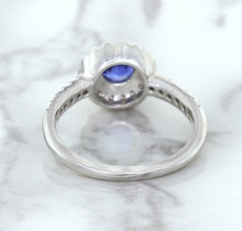 Load image into Gallery viewer, 0.91ct Round Blue Sapphire Ring with Diamond Halo in 14K White Gold