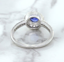 Load image into Gallery viewer, 0.91ct Round Blue Sapphire Ring with Diamond Halo in 14K White Gold