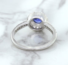 Load image into Gallery viewer, 0.91ct Round Blue Sapphire Ring with Diamond Halo in 14K White Gold