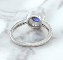 Load image into Gallery viewer, 0.91ct Round Blue Sapphire Ring with Diamond Halo in 14K White Gold