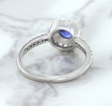 Load image into Gallery viewer, 0.91ct Round Blue Sapphire Ring with Diamond Halo in 14K White Gold