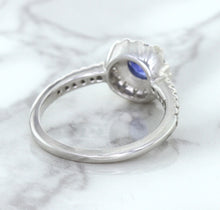 Load image into Gallery viewer, 0.91ct Round Blue Sapphire Ring with Diamond Halo in 14K White Gold