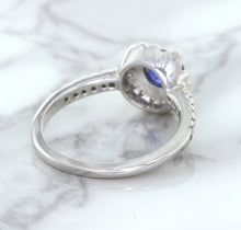 Load image into Gallery viewer, 0.91ct Round Blue Sapphire Ring with Diamond Halo in 14K White Gold