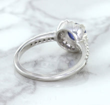 Load image into Gallery viewer, 0.91ct Round Blue Sapphire Ring with Diamond Halo in 14K White Gold