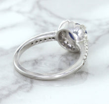 Load image into Gallery viewer, 0.91ct Round Blue Sapphire Ring with Diamond Halo in 14K White Gold