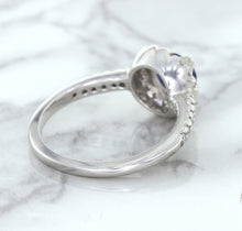 Load image into Gallery viewer, 0.91ct Round Blue Sapphire Ring with Diamond Halo in 14K White Gold