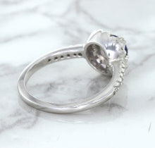 Load image into Gallery viewer, 0.91ct Round Blue Sapphire Ring with Diamond Halo in 14K White Gold