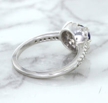 Load image into Gallery viewer, 0.91ct Round Blue Sapphire Ring with Diamond Halo in 14K White Gold