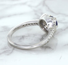 Load image into Gallery viewer, 0.91ct Round Blue Sapphire Ring with Diamond Halo in 14K White Gold