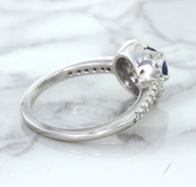 Load image into Gallery viewer, 0.91ct Round Blue Sapphire Ring with Diamond Halo in 14K White Gold