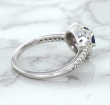 Load image into Gallery viewer, 0.91ct Round Blue Sapphire Ring with Diamond Halo in 14K White Gold