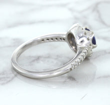 Load image into Gallery viewer, 0.91ct Round Blue Sapphire Ring with Diamond Halo in 14K White Gold