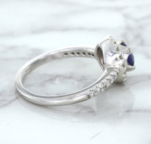 Load image into Gallery viewer, 0.91ct Round Blue Sapphire Ring with Diamond Halo in 14K White Gold