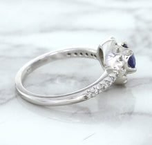 Load image into Gallery viewer, 0.91ct Round Blue Sapphire Ring with Diamond Halo in 14K White Gold
