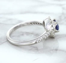 Load image into Gallery viewer, 0.91ct Round Blue Sapphire Ring with Diamond Halo in 14K White Gold