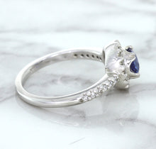 Load image into Gallery viewer, 0.91ct Round Blue Sapphire Ring with Diamond Halo in 14K White Gold