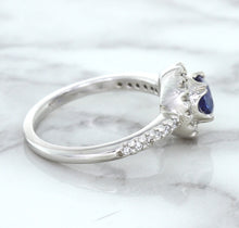 Load image into Gallery viewer, 0.91ct Round Blue Sapphire Ring with Diamond Halo in 14K White Gold