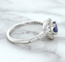 Load image into Gallery viewer, 0.91ct Round Blue Sapphire Ring with Diamond Halo in 14K White Gold
