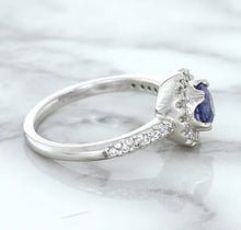 Load image into Gallery viewer, 0.91ct Round Blue Sapphire Ring with Diamond Halo in 14K White Gold