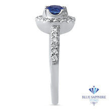 Load image into Gallery viewer, 0.91ct Round Blue Sapphire Ring with Diamond Halo in 14K White Gold