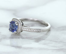 Load image into Gallery viewer, 1.36ct Cushion Blue Sapphire Ring with Diamond Halo in 14K White Gold