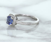 Load image into Gallery viewer, 1.36ct Cushion Blue Sapphire Ring with Diamond Halo in 14K White Gold