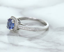 Load image into Gallery viewer, 1.36ct Cushion Blue Sapphire Ring with Diamond Halo in 14K White Gold