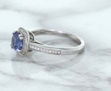 Load image into Gallery viewer, 1.36ct Cushion Blue Sapphire Ring with Diamond Halo in 14K White Gold