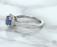 Load image into Gallery viewer, 1.36ct Cushion Blue Sapphire Ring with Diamond Halo in 14K White Gold