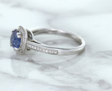 Load image into Gallery viewer, 1.36ct Cushion Blue Sapphire Ring with Diamond Halo in 14K White Gold