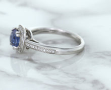 Load image into Gallery viewer, 1.36ct Cushion Blue Sapphire Ring with Diamond Halo in 14K White Gold
