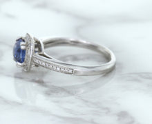 Load image into Gallery viewer, 1.36ct Cushion Blue Sapphire Ring with Diamond Halo in 14K White Gold
