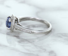 Load image into Gallery viewer, 1.36ct Cushion Blue Sapphire Ring with Diamond Halo in 14K White Gold