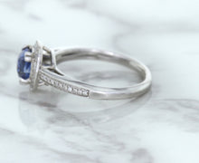 Load image into Gallery viewer, 1.36ct Cushion Blue Sapphire Ring with Diamond Halo in 14K White Gold