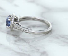 Load image into Gallery viewer, 1.36ct Cushion Blue Sapphire Ring with Diamond Halo in 14K White Gold