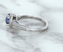 Load image into Gallery viewer, 1.36ct Cushion Blue Sapphire Ring with Diamond Halo in 14K White Gold