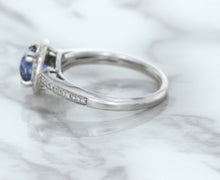 Load image into Gallery viewer, 1.36ct Cushion Blue Sapphire Ring with Diamond Halo in 14K White Gold