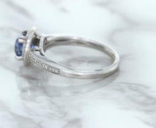 Load image into Gallery viewer, 1.36ct Cushion Blue Sapphire Ring with Diamond Halo in 14K White Gold