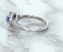 Load image into Gallery viewer, 1.36ct Cushion Blue Sapphire Ring with Diamond Halo in 14K White Gold