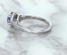 Load image into Gallery viewer, 1.36ct Cushion Blue Sapphire Ring with Diamond Halo in 14K White Gold