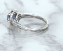 Load image into Gallery viewer, 1.36ct Cushion Blue Sapphire Ring with Diamond Halo in 14K White Gold