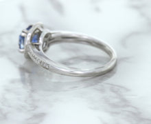 Load image into Gallery viewer, 1.36ct Cushion Blue Sapphire Ring with Diamond Halo in 14K White Gold