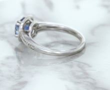 Load image into Gallery viewer, 1.36ct Cushion Blue Sapphire Ring with Diamond Halo in 14K White Gold