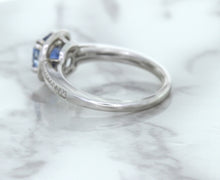 Load image into Gallery viewer, 1.36ct Cushion Blue Sapphire Ring with Diamond Halo in 14K White Gold