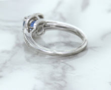 Load image into Gallery viewer, 1.36ct Cushion Blue Sapphire Ring with Diamond Halo in 14K White Gold
