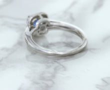 Load image into Gallery viewer, 1.36ct Cushion Blue Sapphire Ring with Diamond Halo in 14K White Gold