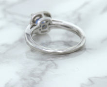 Load image into Gallery viewer, 1.36ct Cushion Blue Sapphire Ring with Diamond Halo in 14K White Gold